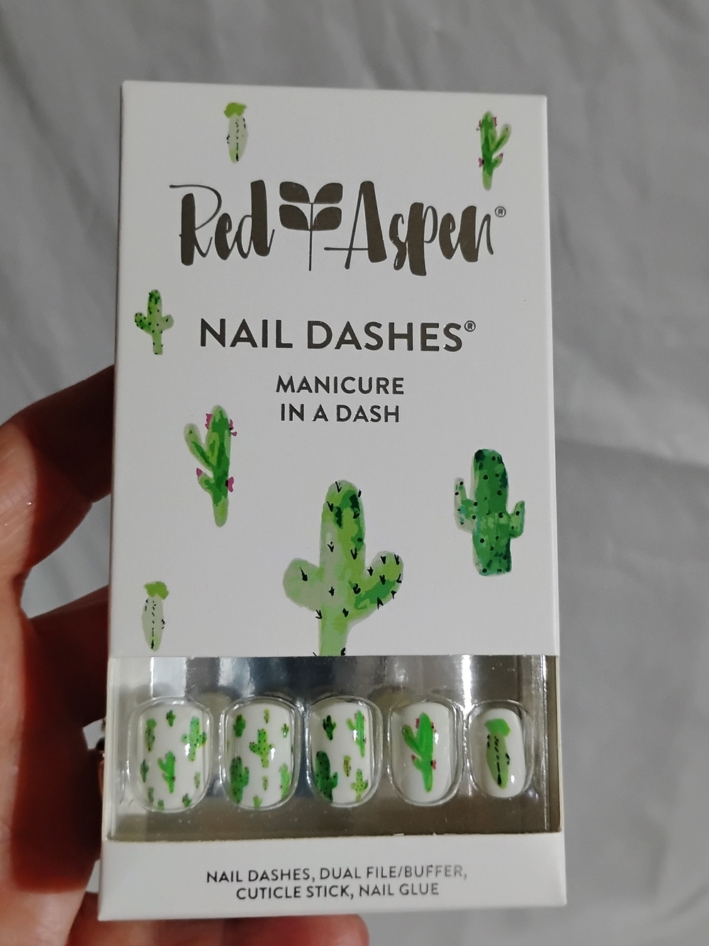 Red Aspen Cactus Nail Dashes White & Green Press-On Nails Taylor's Desert Cactus